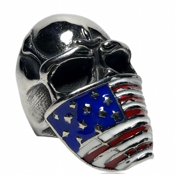 Biker Punk Gothic American Pride Flag Bandana Skull Ring - Picture 3 of 4